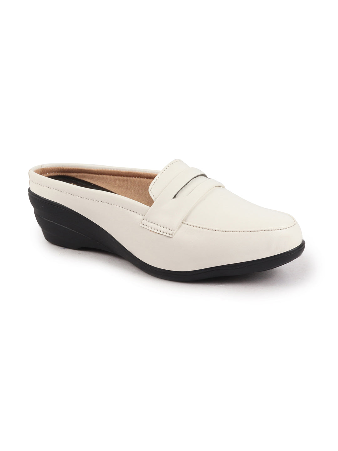 Shop Women White Formal Back Open Platform Wedge Heel Slip On Loafer Shoes Online.