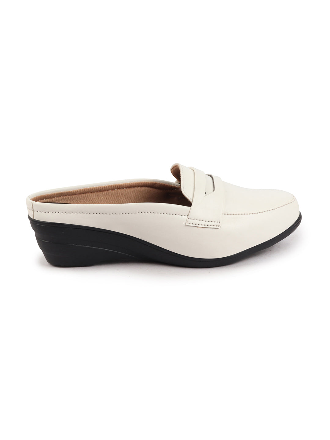Shop Women White Formal Back Open Platform Wedge Heel Slip On Loafer Shoes Online.