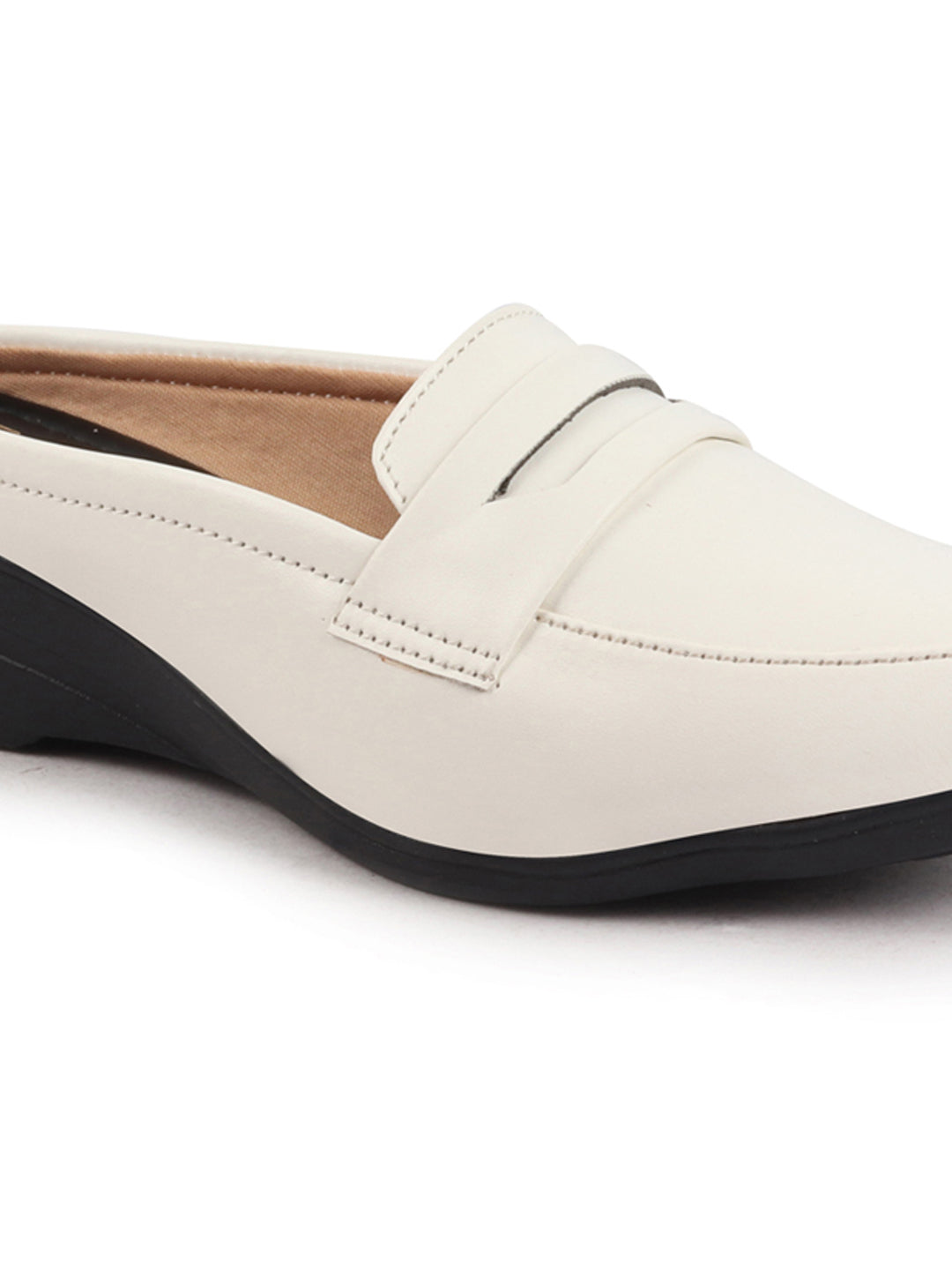 Shop Women White Formal Back Open Platform Wedge Heel Slip On Loafer Shoes Online.