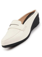 Shop Women White Formal Back Open Platform Wedge Heel Slip On Loafer Shoes Online.