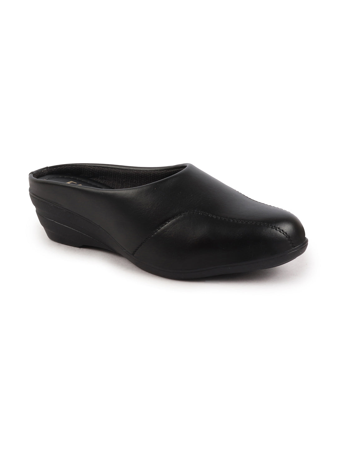 Shop Women Black Formal Back Open Platform Wedge Heel Slip On Mule Shoes Online.