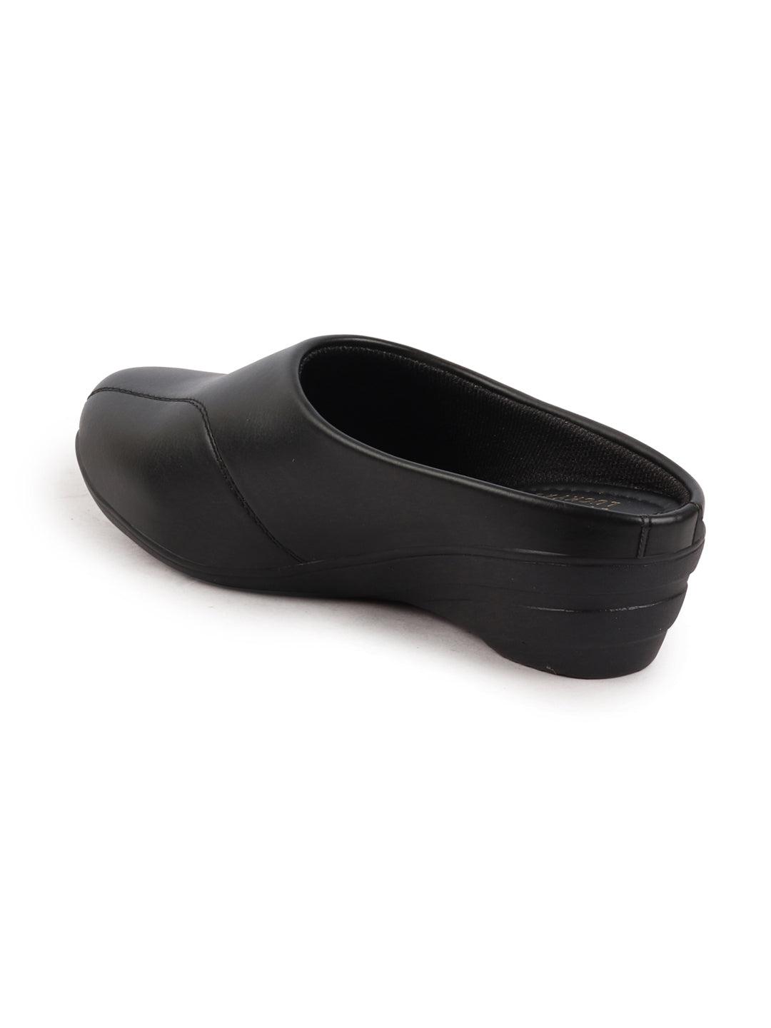 Shop Women Black Formal Back Open Platform Wedge Heel Slip On Mule Shoes Online.