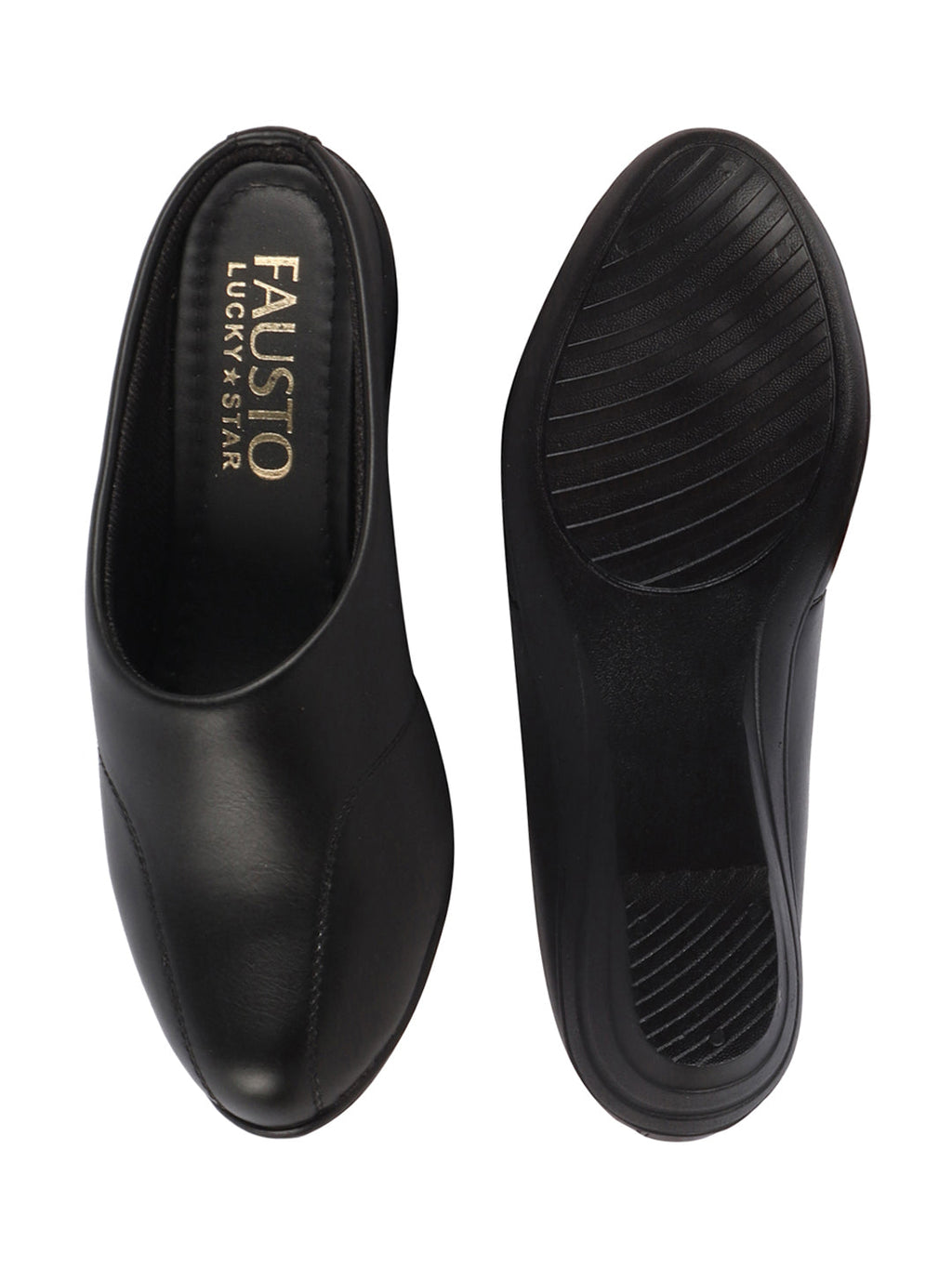 Shop Women Black Formal Back Open Platform Wedge Heel Slip On Mule Shoes Online.
