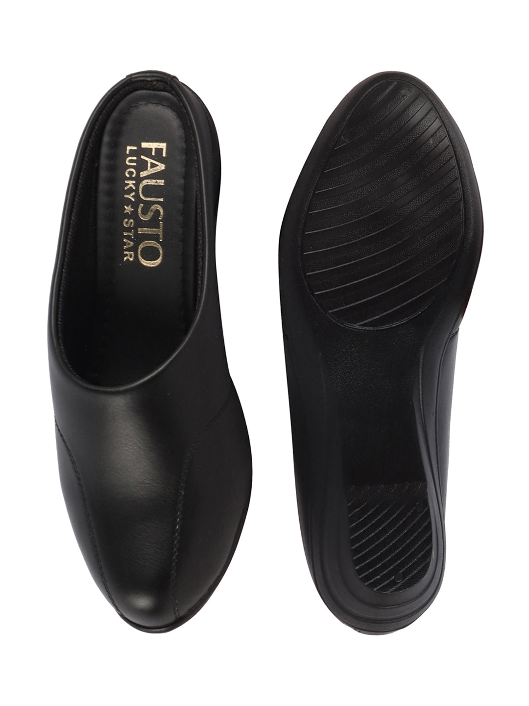 Shop Women Black Formal Back Open Platform Wedge Heel Slip On Mule Shoes Online.