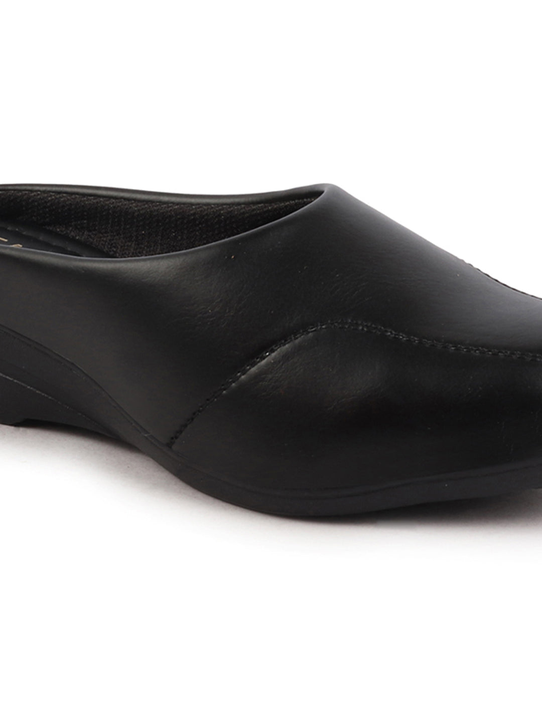 Shop Women Black Formal Back Open Platform Wedge Heel Slip On Mule Shoes Online.