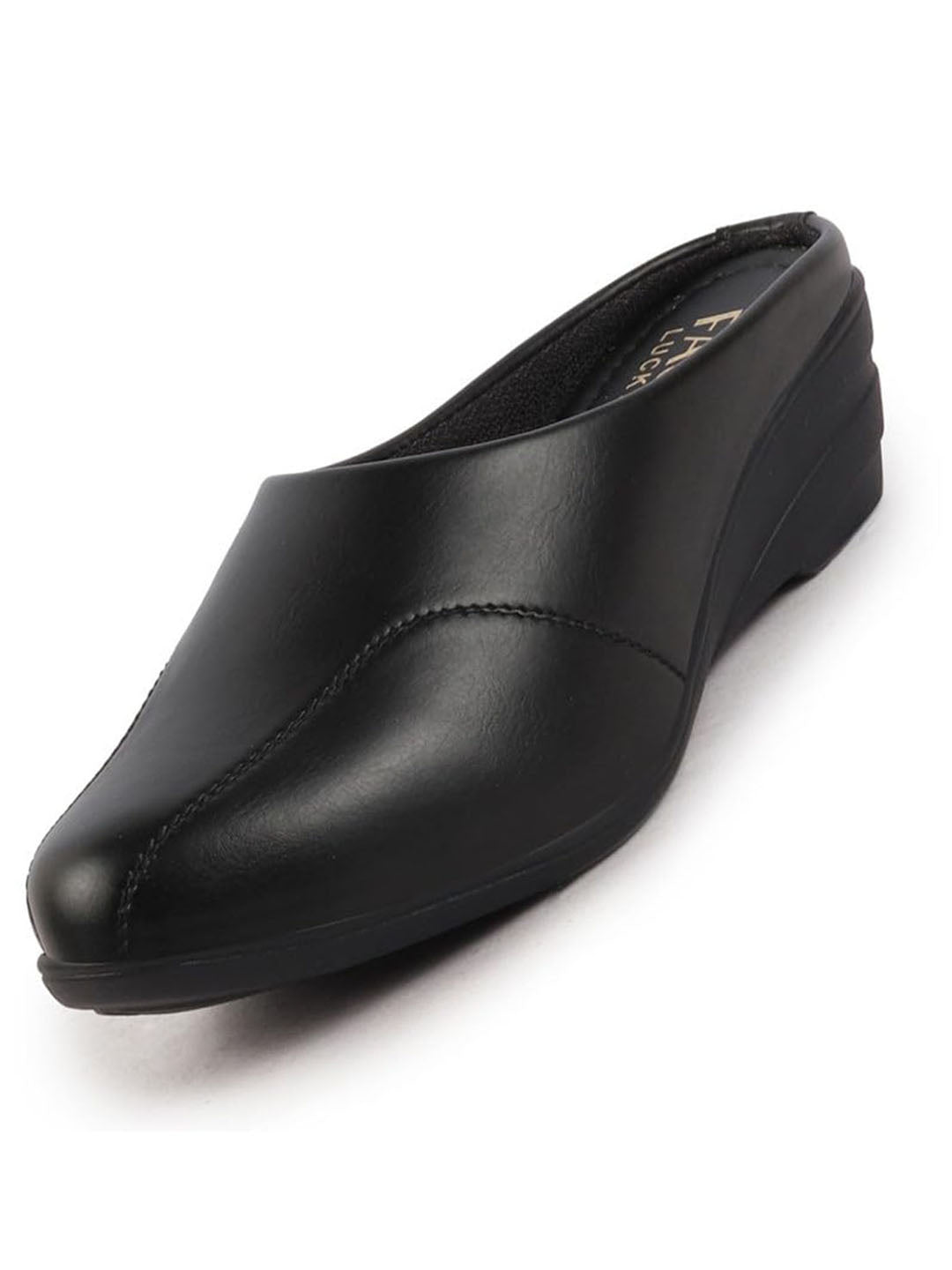 Shop Women Black Formal Back Open Platform Wedge Heel Slip On Mule Shoes Online.