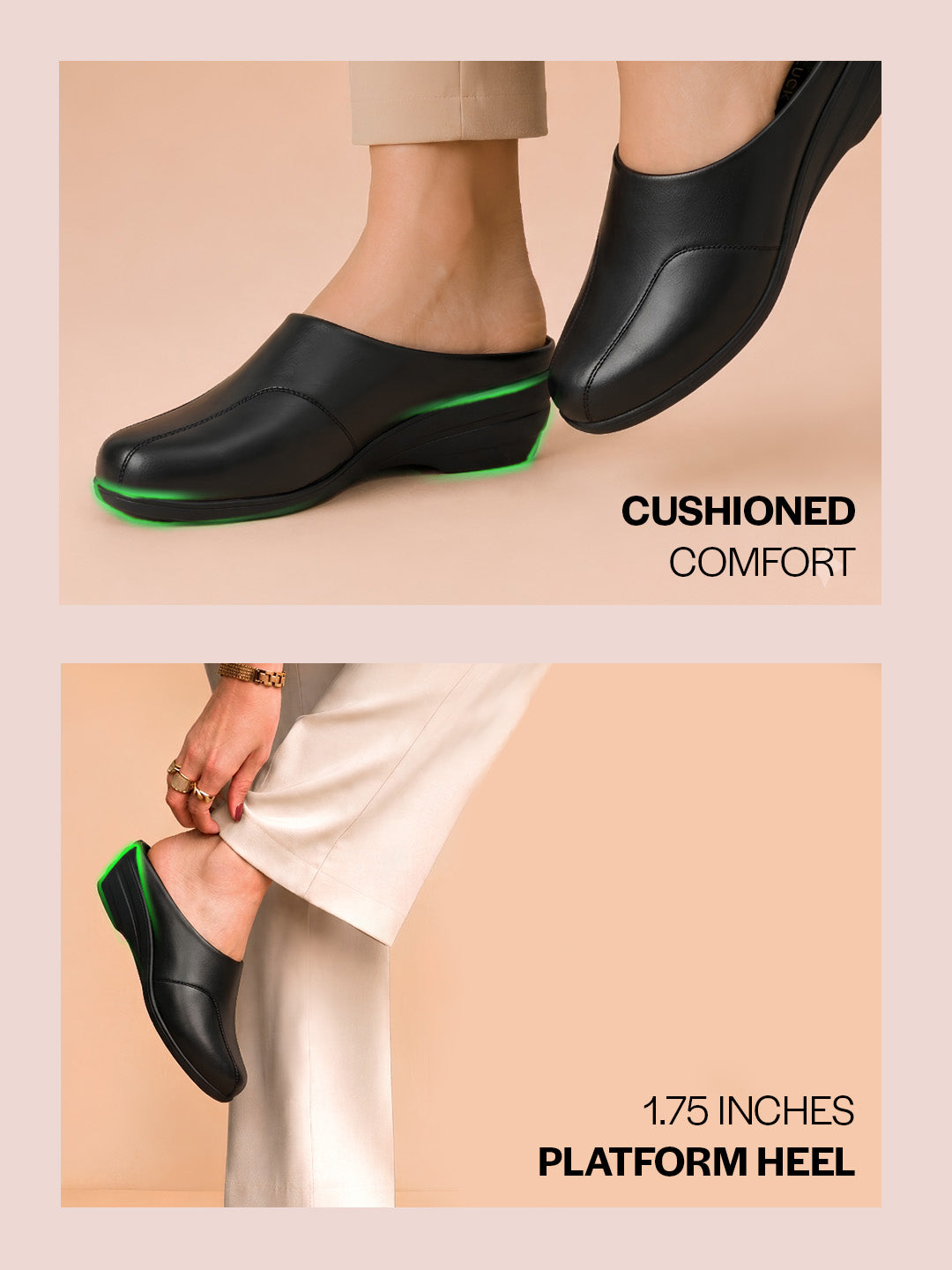 Shop Women Black Formal Back Open Platform Wedge Heel Slip On Mule Shoes Online.