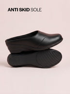 Shop Women Black Formal Back Open Platform Wedge Heel Slip On Mule Shoes Online.