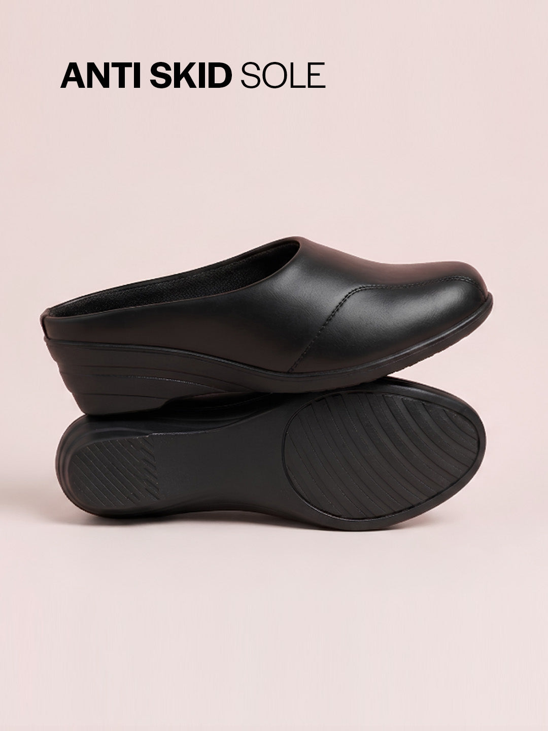 Shop Women Black Formal Back Open Platform Wedge Heel Slip On Mule Shoes Online.