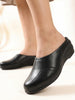 Women Black Formal Back Open Platform Wedge Heel Slip On Mule Shoes