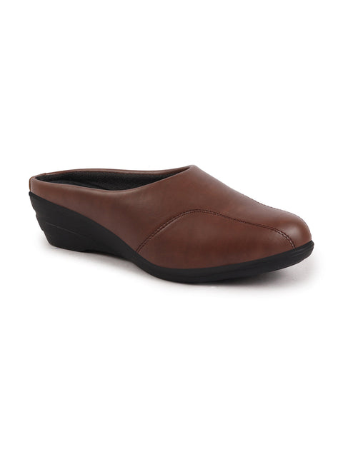 Shop Women Brown Formal Back Open Platform Wedge Heel Slip On Mule Shoes Online.