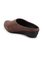 Shop Women Brown Formal Back Open Platform Wedge Heel Slip On Mule Shoes Online.
