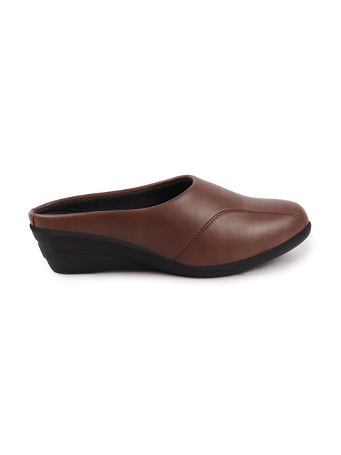 Shop Women Brown Formal Back Open Platform Wedge Heel Slip On Mule Shoes Online.