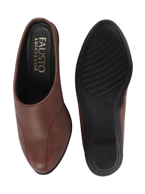 Shop Women Brown Formal Back Open Platform Wedge Heel Slip On Mule Shoes Online.