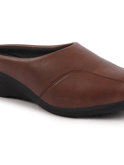 Shop Women Brown Formal Back Open Platform Wedge Heel Slip On Mule Shoes Online.