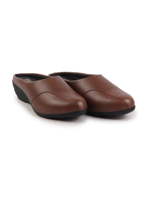 Shop Women Brown Formal Back Open Platform Wedge Heel Slip On Mule Shoes Online.