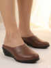 Women Brown Formal Back Open Platform Wedge Heel Slip On Mule Shoes