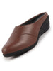 Women Brown Formal Back Open Platform Wedge Heel Slip On Mule Shoes