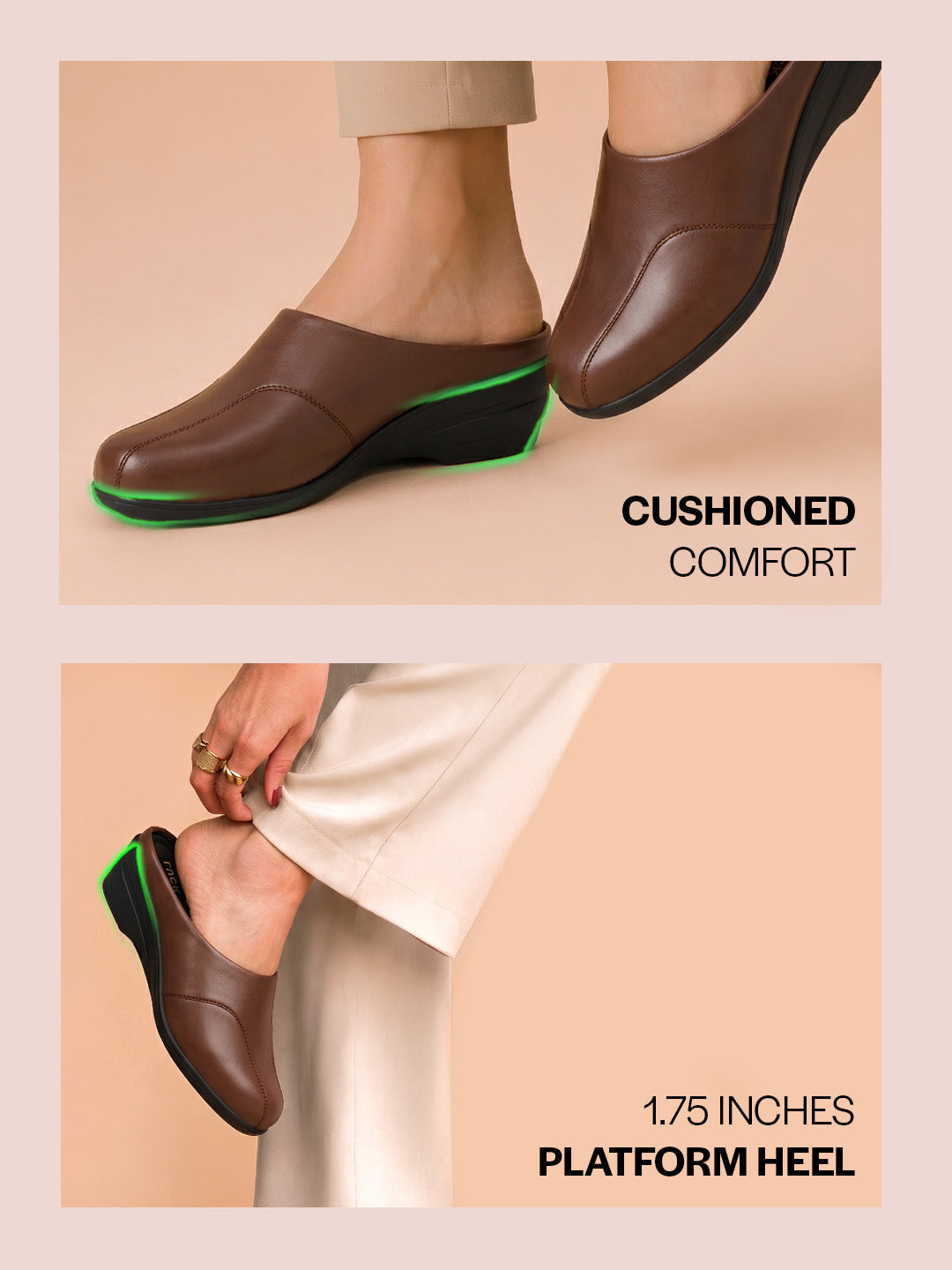 Shop Women Brown Formal Back Open Platform Wedge Heel Slip On Mule Shoes Online.