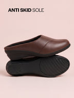 Shop Women Brown Formal Back Open Platform Wedge Heel Slip On Mule Shoes Online.