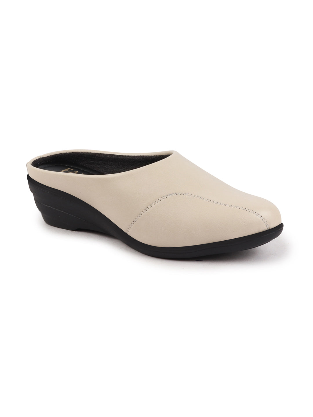 Shop Women Cream Formal Back Open Platform Wedge Heel Slip On Mule Shoes Online.