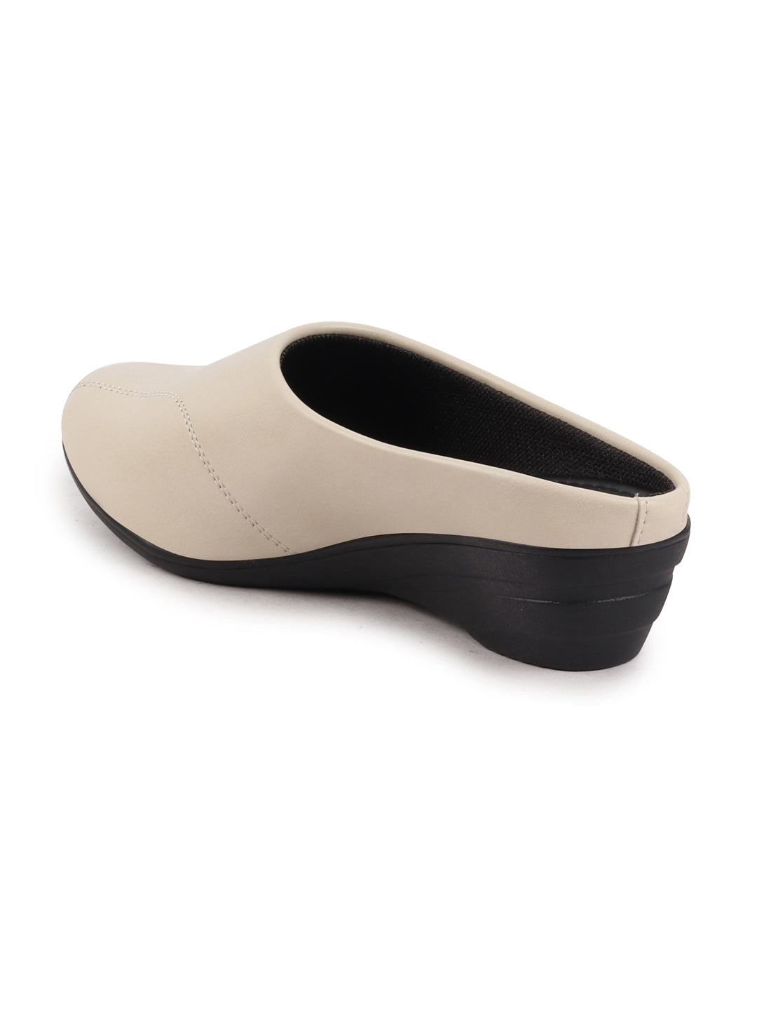 Shop Women Cream Formal Back Open Platform Wedge Heel Slip On Mule Shoes Online.
