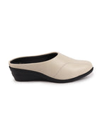 Shop Women Cream Formal Back Open Platform Wedge Heel Slip On Mule Shoes Online.