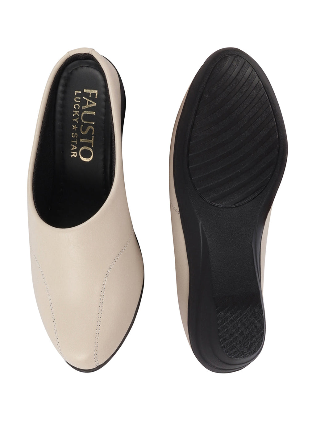 Shop Women Cream Formal Back Open Platform Wedge Heel Slip On Mule Shoes Online.