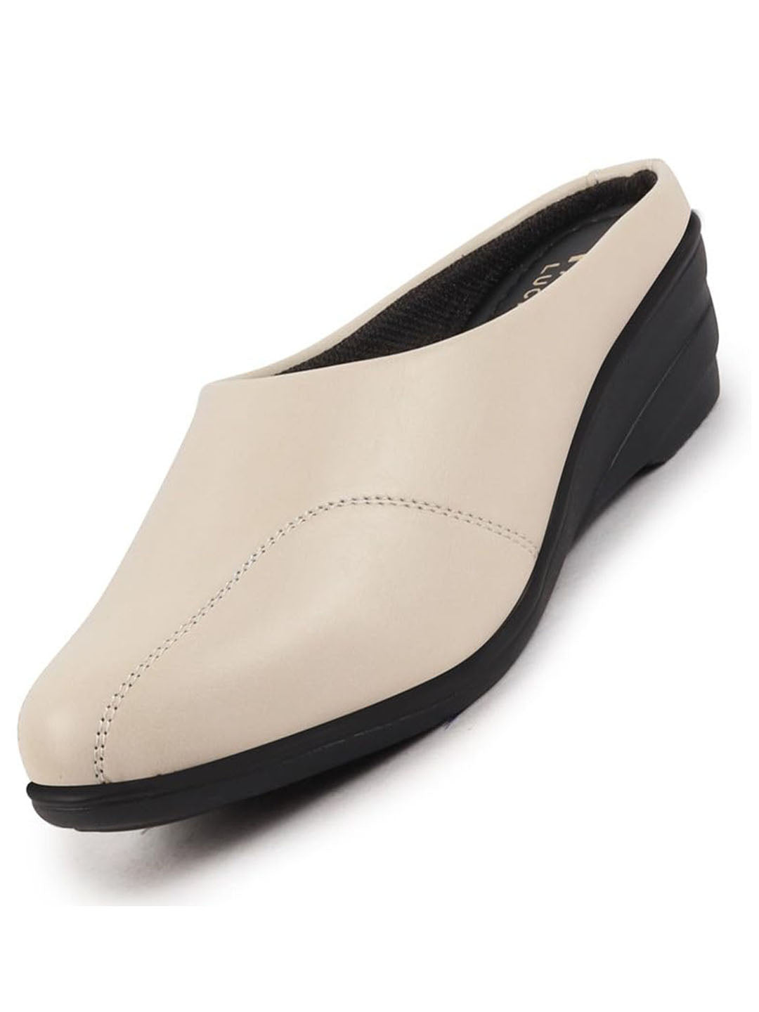 Shop Women Cream Formal Back Open Platform Wedge Heel Slip On Mule Shoes Online.