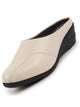 Women Cream Formal Back Open Platform Wedge Heel Slip On Mule Shoes