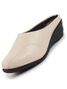 Women Cream Formal Back Open Platform Wedge Heel Slip On Mule Shoes