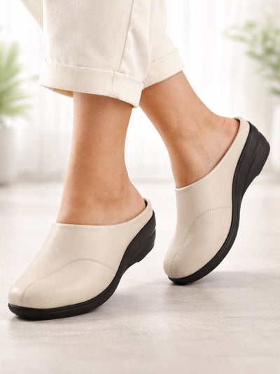 Shop Women's Cream Formal Platform Heel Mule Shoes Online