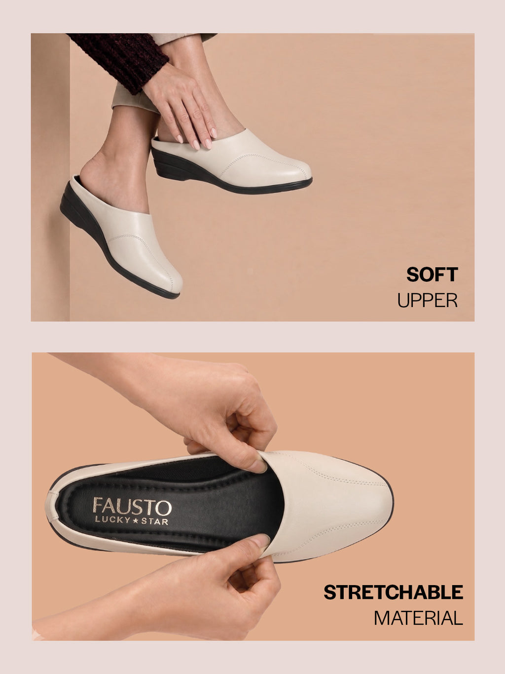 Shop Women Cream Formal Back Open Platform Wedge Heel Slip On Mule Shoes Online.