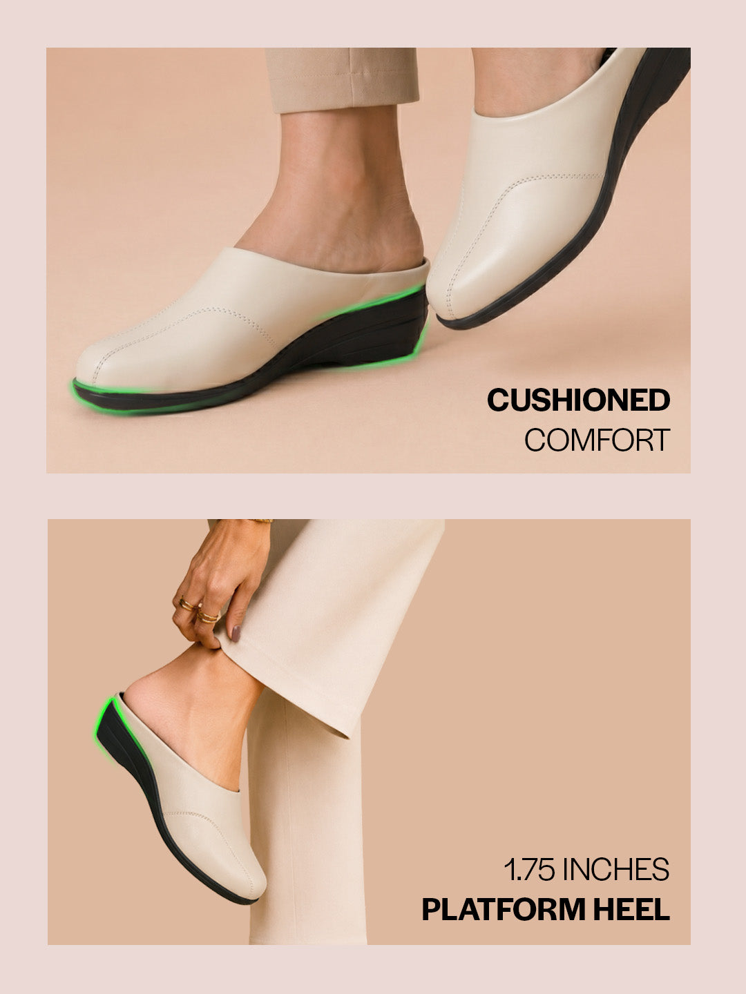 Shop Women Cream Formal Back Open Platform Wedge Heel Slip On Mule Shoes Online.