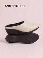 Shop Women Cream Formal Back Open Platform Wedge Heel Slip On Mule Shoes Online.