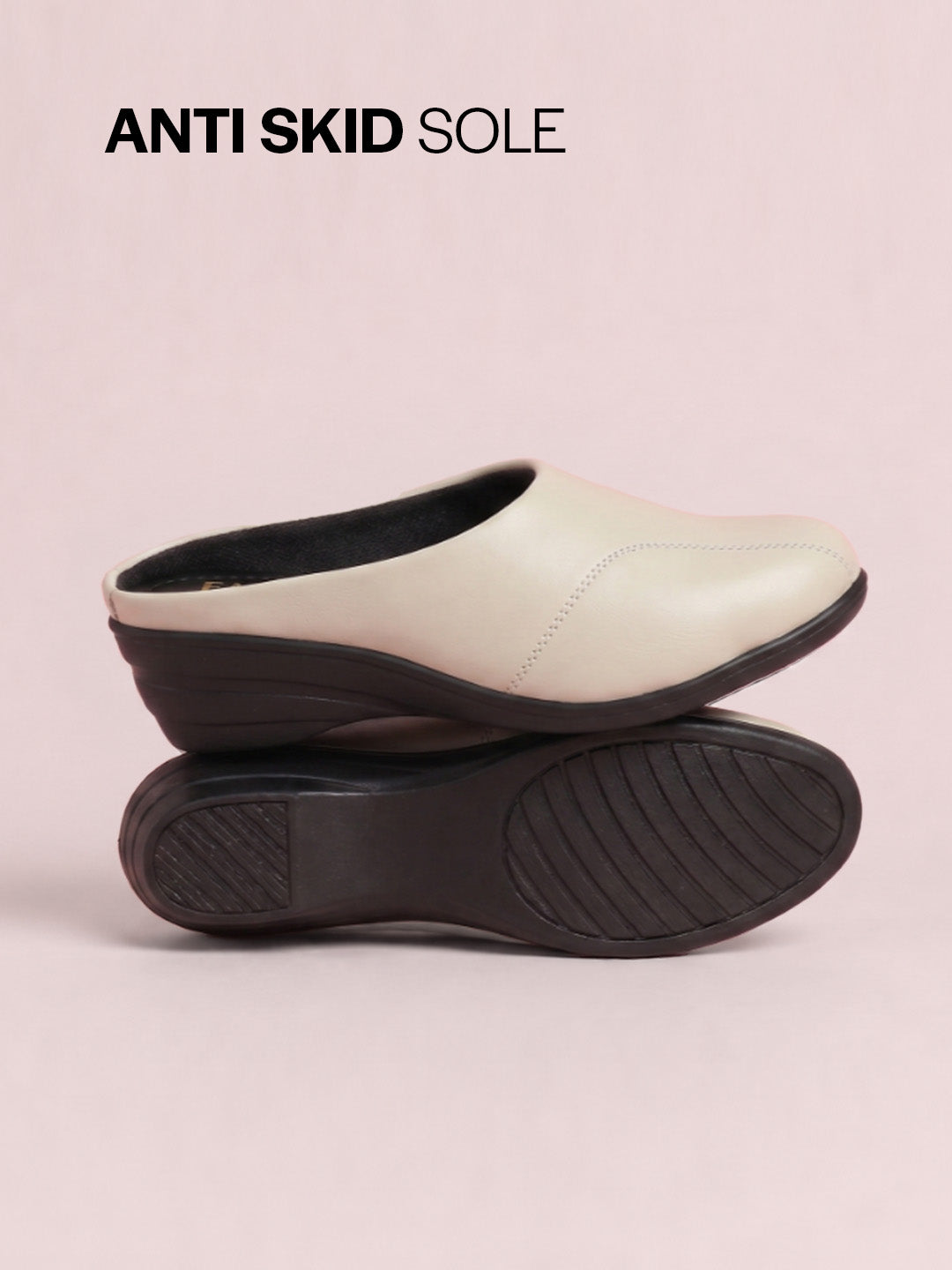 Shop Women Cream Formal Back Open Platform Wedge Heel Slip On Mule Shoes Online.