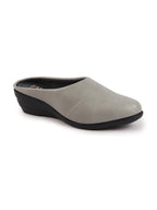 Shop Women Grey Formal Back Open Platform Wedge Heel Slip On Mule Shoes Online.