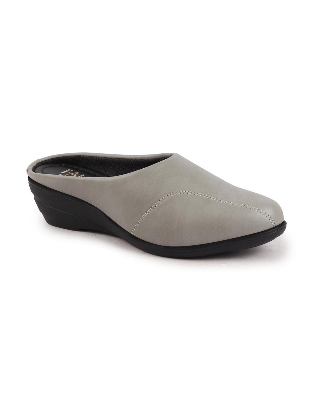 Shop Women Grey Formal Back Open Platform Wedge Heel Slip On Mule Shoes Online.