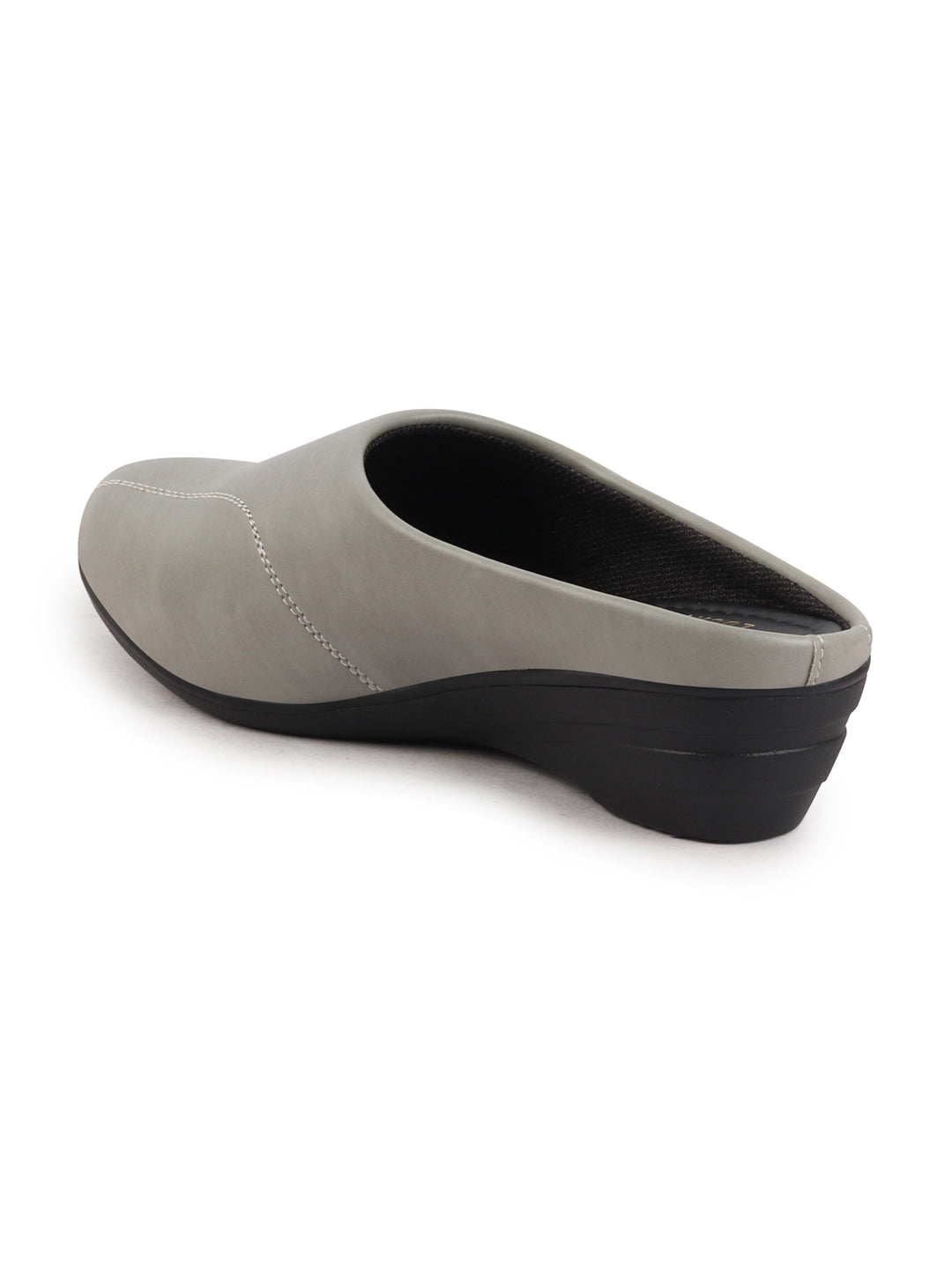 Shop Women Grey Formal Back Open Platform Wedge Heel Slip On Mule Shoes Online.