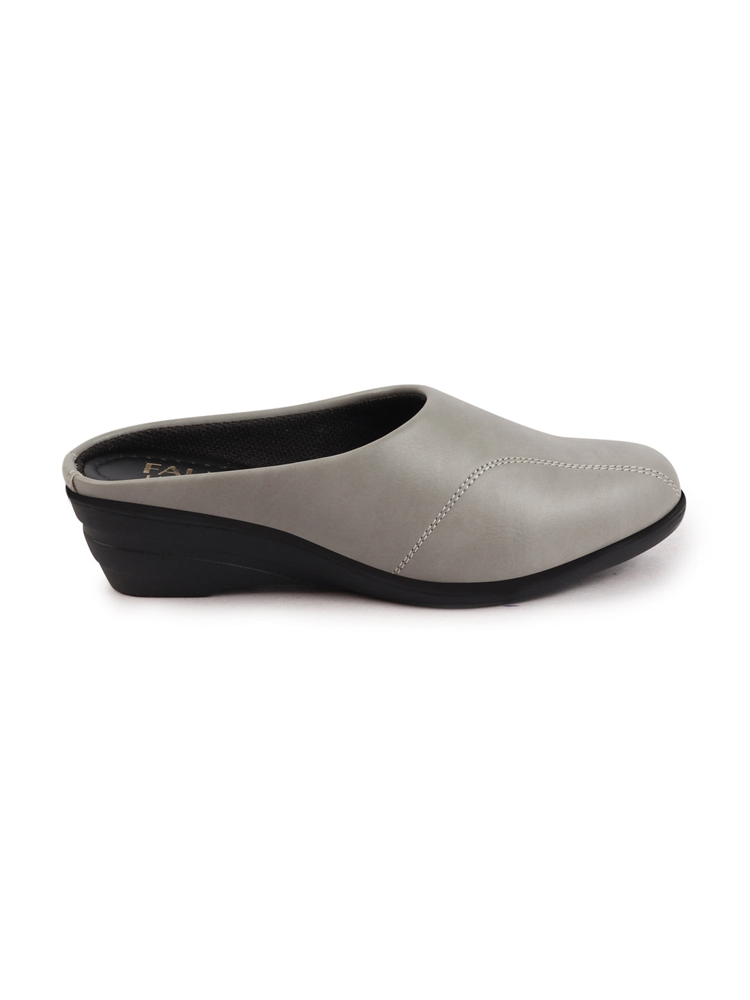 Shop Women Grey Formal Back Open Platform Wedge Heel Slip On Mule Shoes Online.