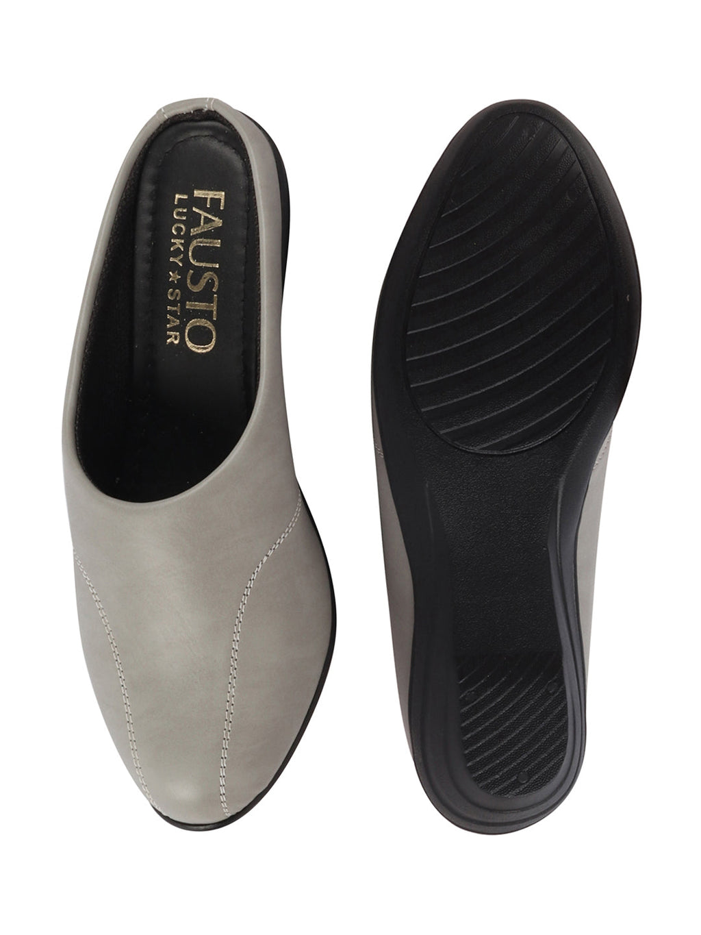 Shop Women Grey Formal Back Open Platform Wedge Heel Slip On Mule Shoes Online.