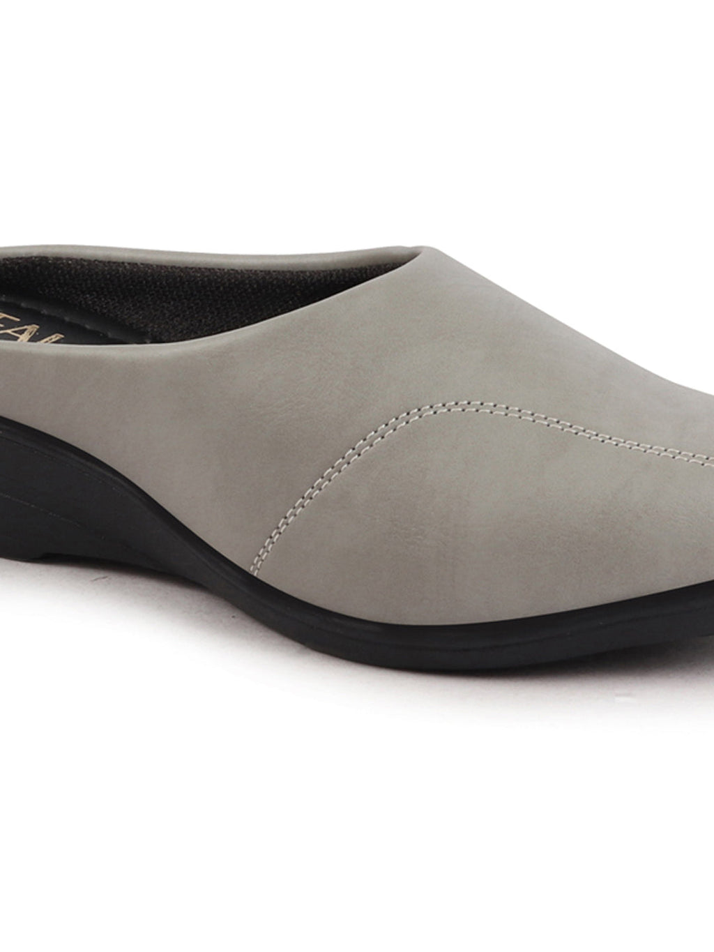 Shop Women Grey Formal Back Open Platform Wedge Heel Slip On Mule Shoes Online.