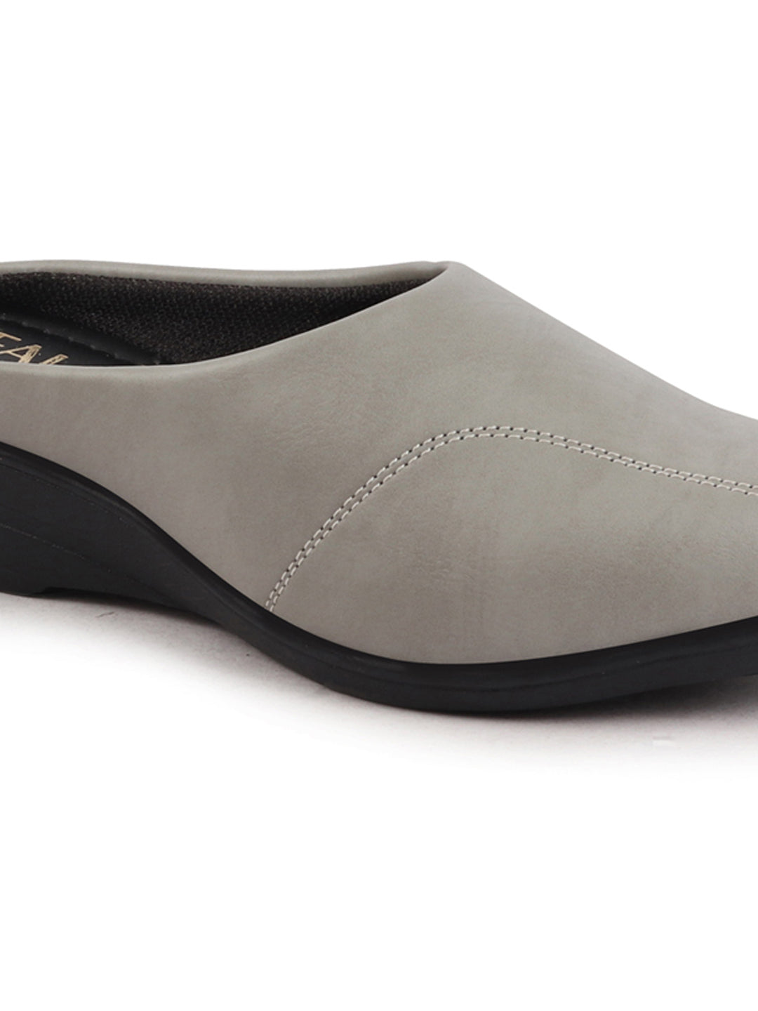Shop Women Grey Formal Back Open Platform Wedge Heel Slip On Mule Shoes Online.