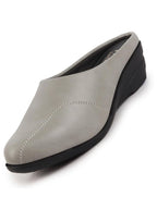 Shop Women Grey Formal Back Open Platform Wedge Heel Slip On Mule Shoes Online.