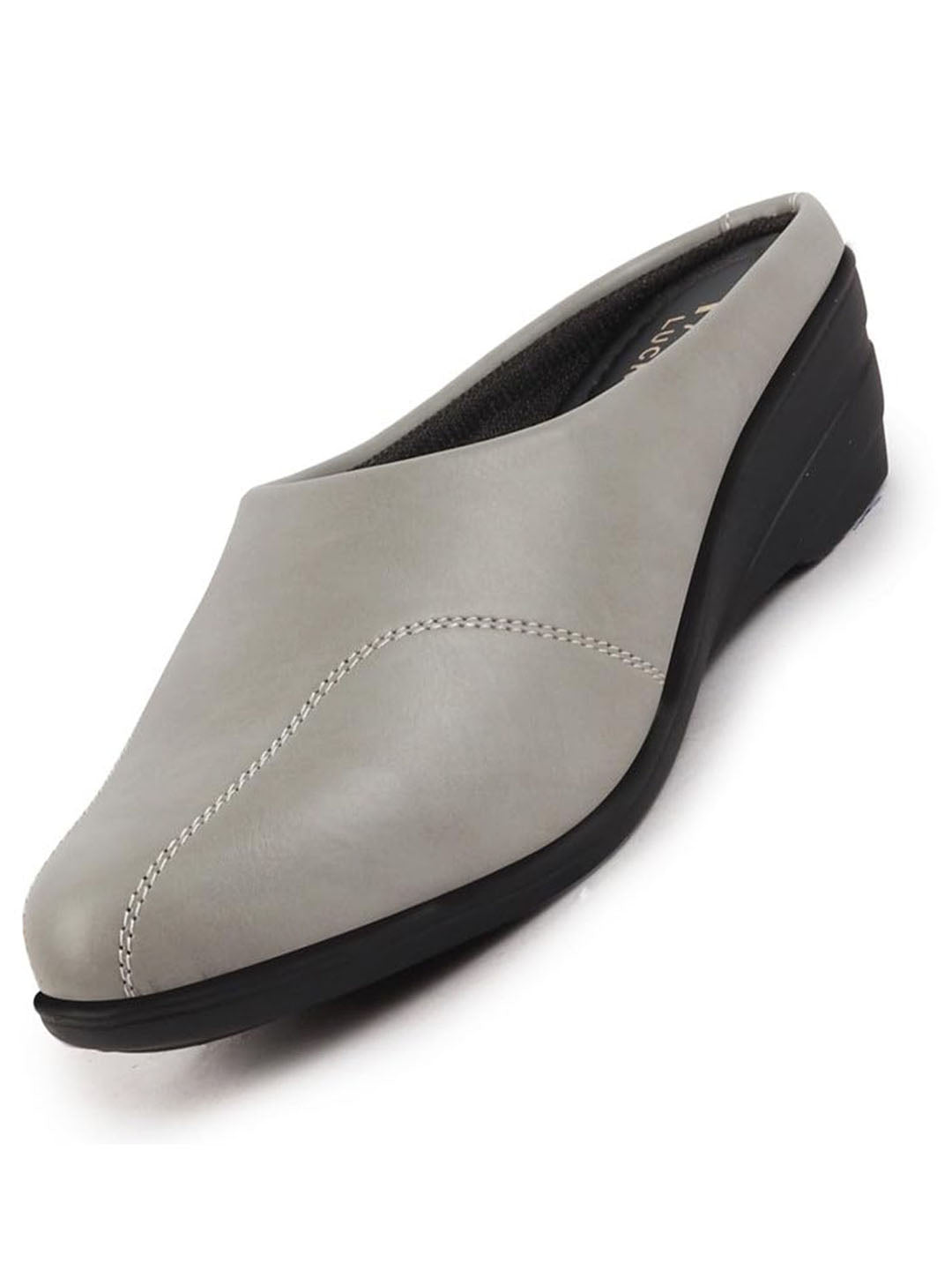 Shop Women Grey Formal Back Open Platform Wedge Heel Slip On Mule Shoes Online.