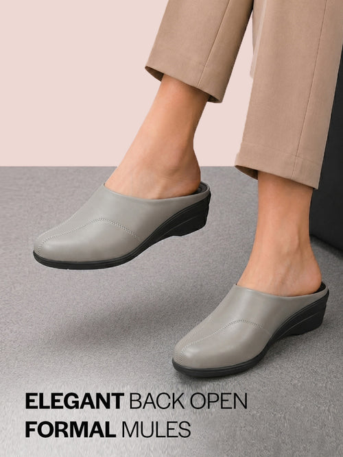 Shop Women Grey Formal Back Open Platform Wedge Heel Slip On Mule Shoes Online.