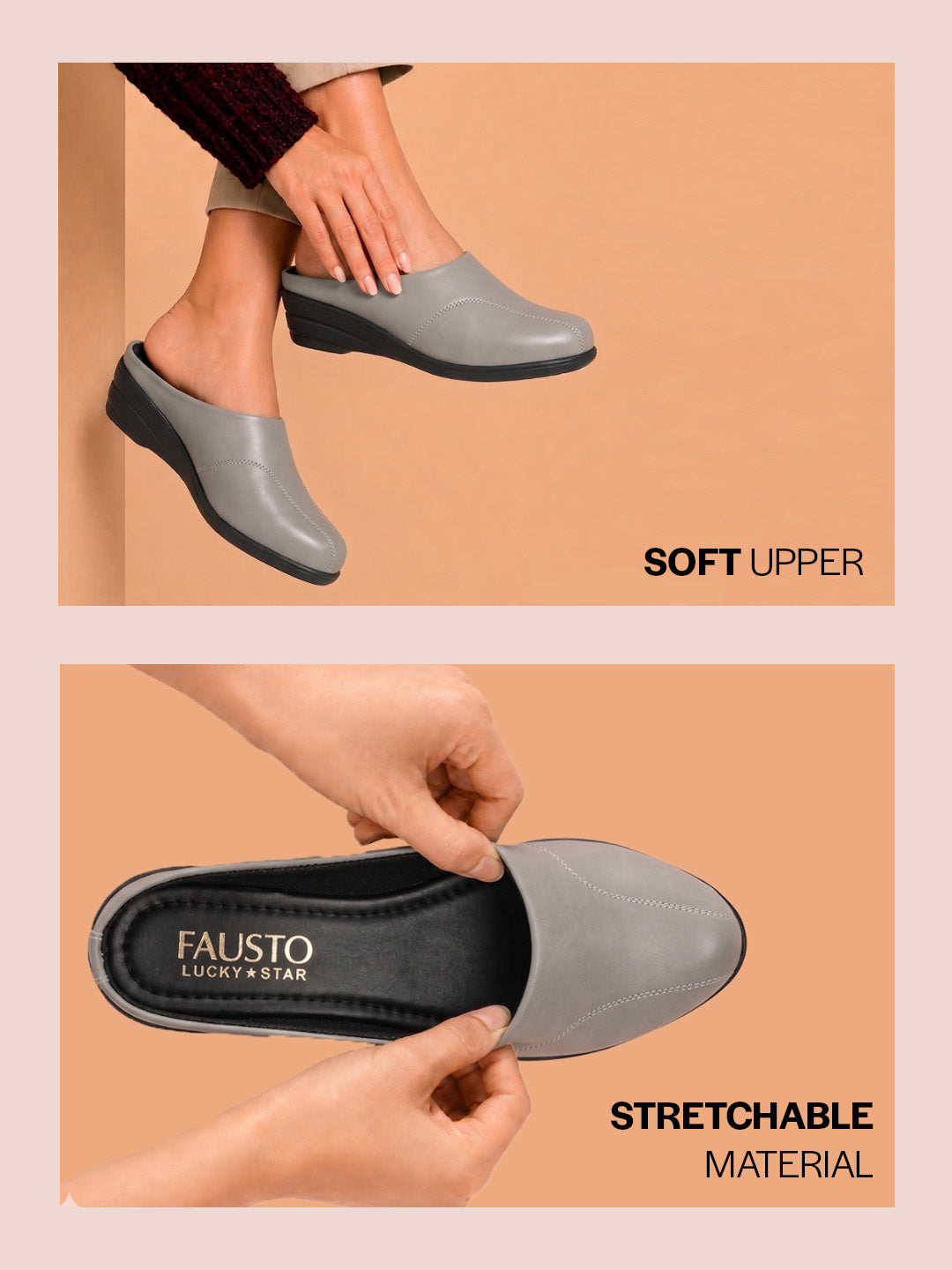 Shop Women Grey Formal Back Open Platform Wedge Heel Slip On Mule Shoes Online.