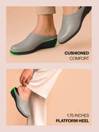 Shop Women Grey Formal Back Open Platform Wedge Heel Slip On Mule Shoes Online.
