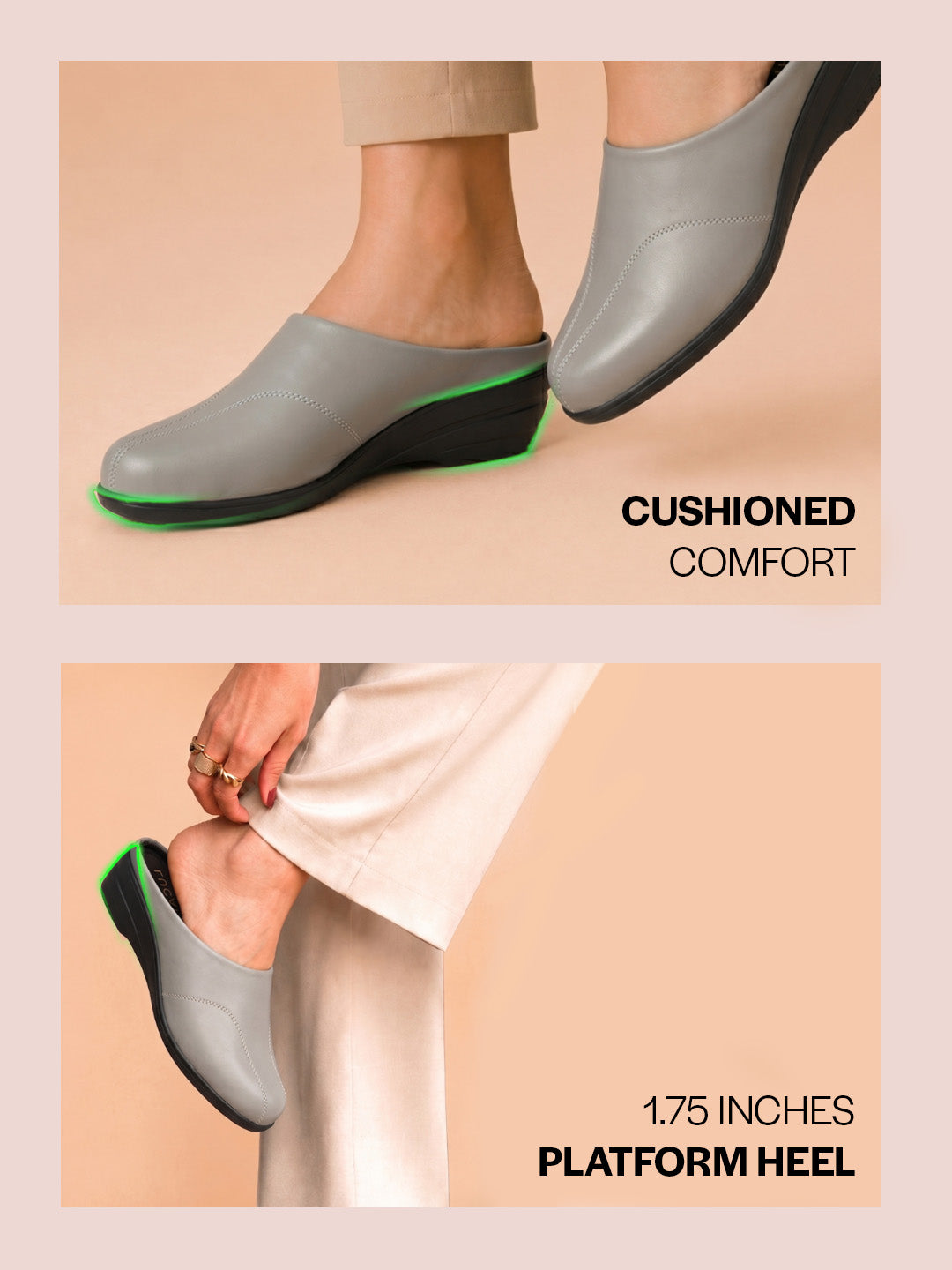 Shop Women Grey Formal Back Open Platform Wedge Heel Slip On Mule Shoes Online.