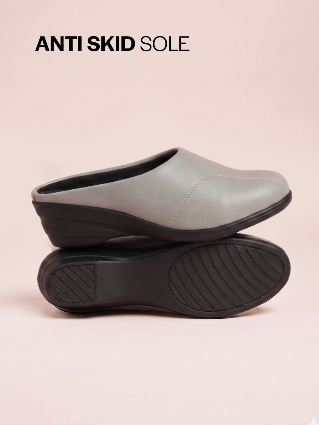 Shop Women Grey Formal Back Open Platform Wedge Heel Slip On Mule Shoes Online.